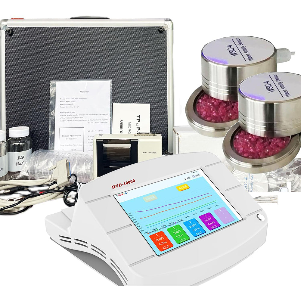 VTSYIQI Touch Screen Water Activity Meter Monitor For Paste Jam Jello Dough With Two WSC-4 Transducer Range 0 to 1.0000aw Repeatability 0.0001aw Accuracy ±0.0100aw Print Function USB ISO Standard