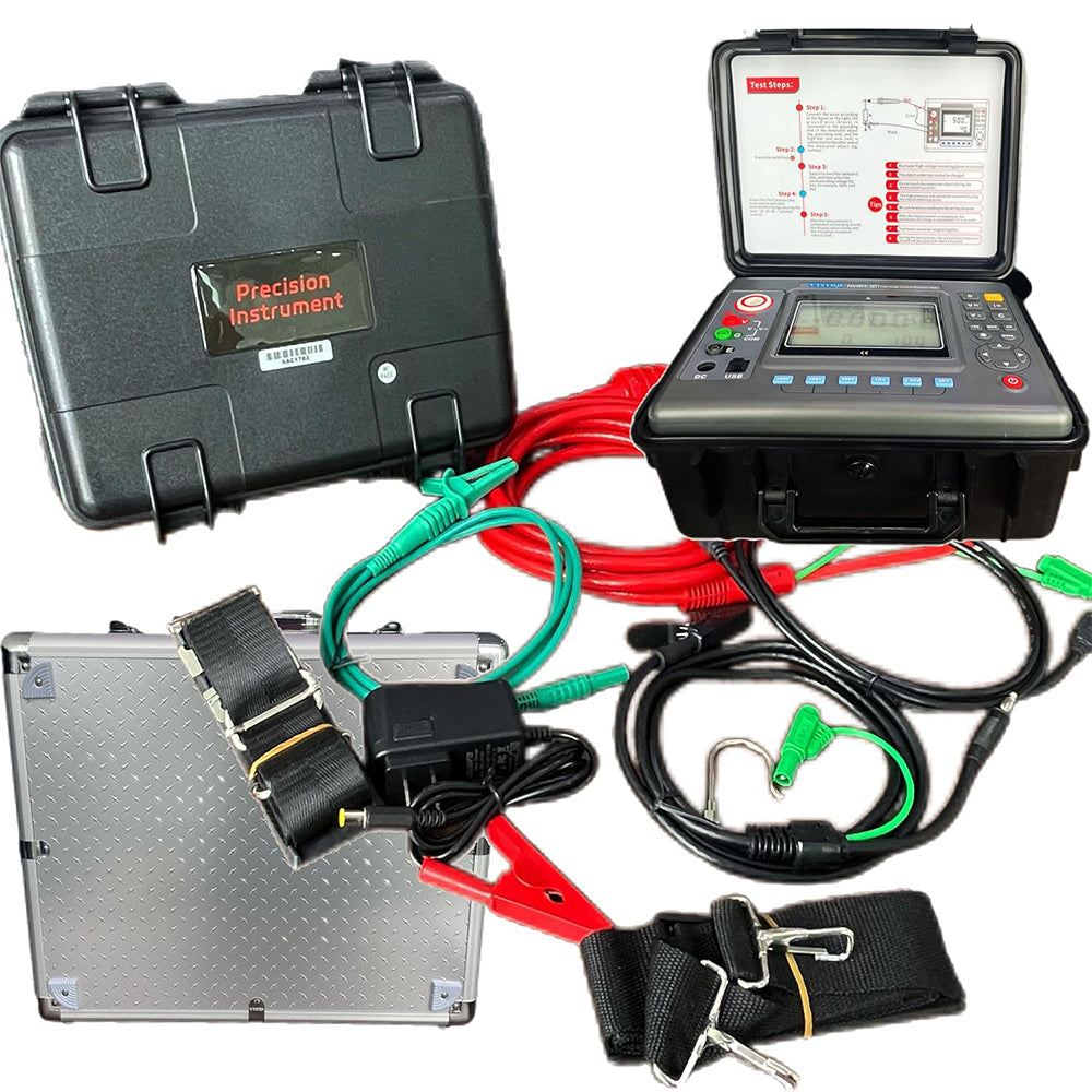 VTSYIQI 15kv Insulation Resistance Tester Digital High Voltage Insulation Detector Meter Kit with Insulation Range 0.01MΩ-50TΩ Resolution 0.01MΩ Range 500V 1000V 2500V 5000V 10KV 15KV US Plug