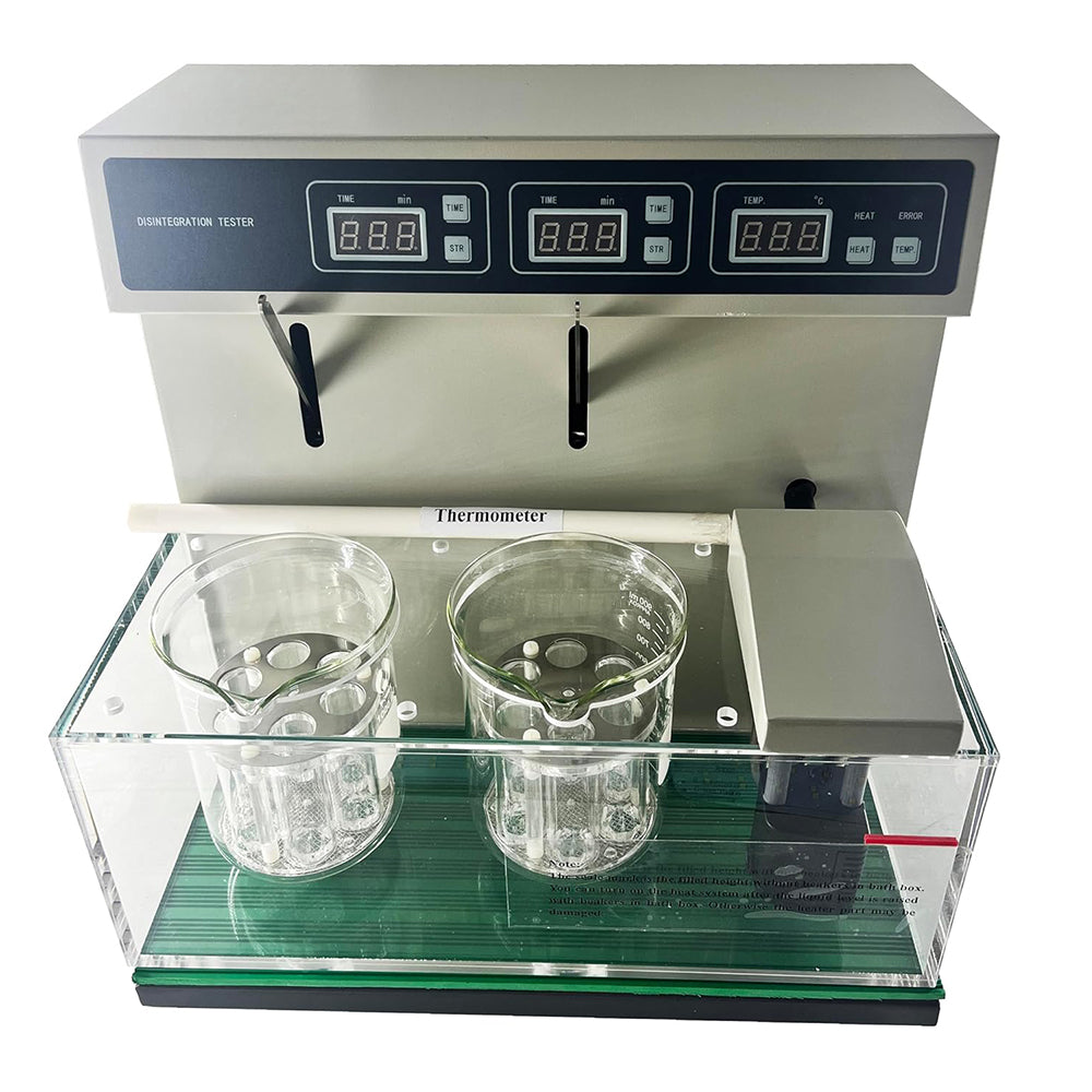 VTSYIQI Disintegration Tester Tablet Disintegration Tester Disintegration Time Limit Tester with Automatic Temperature Control Double Cup 12 Number of Hanging Glass Tubes