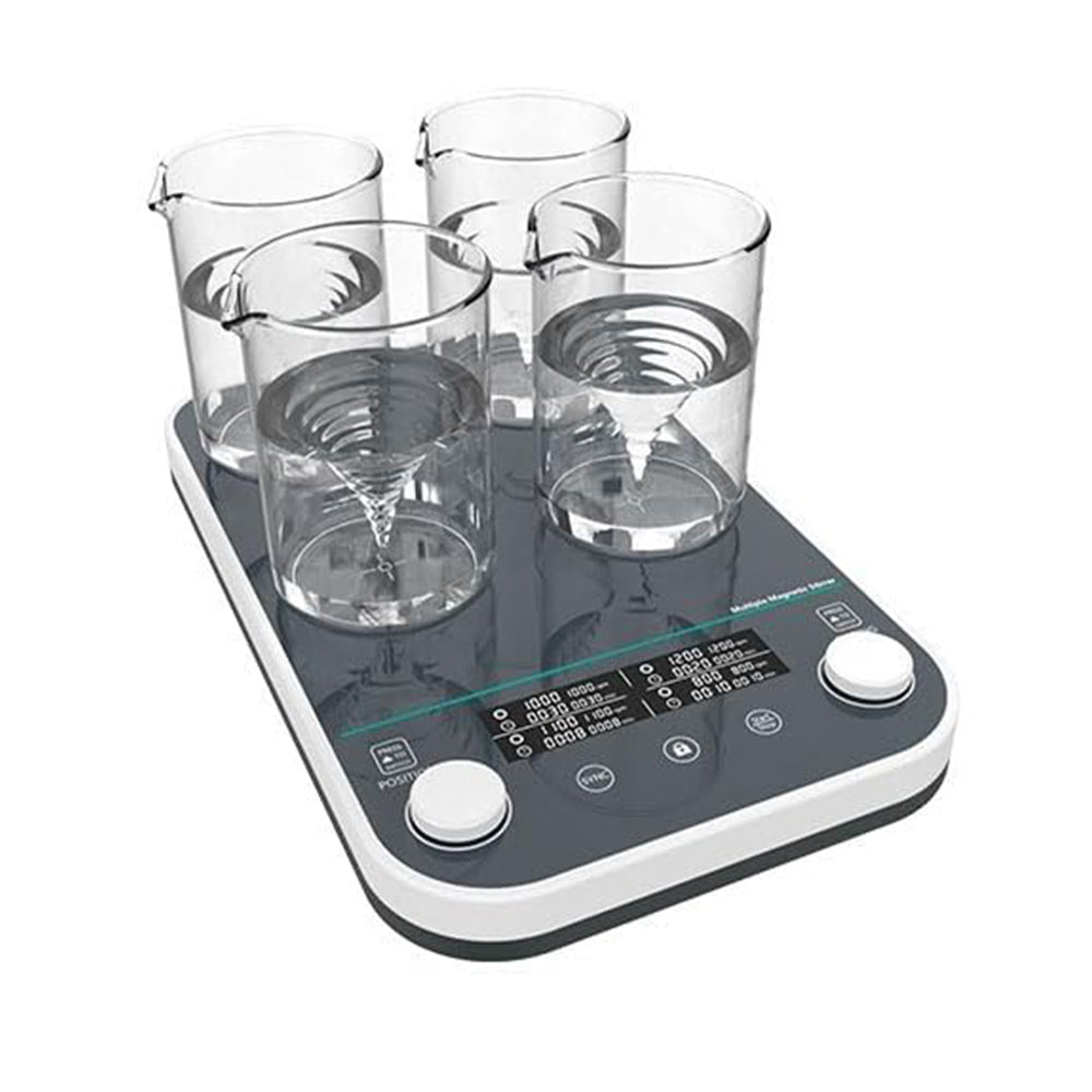 VTSYIQI Multiposition Magnetic Stirrer 4 Position Magnetic Mixer with Panel Material Glass Pane Max. Capacity 4 * 1000ml Speed Range 50-1500RPM Asynchronous Control Number Of Mixing Stations 4
