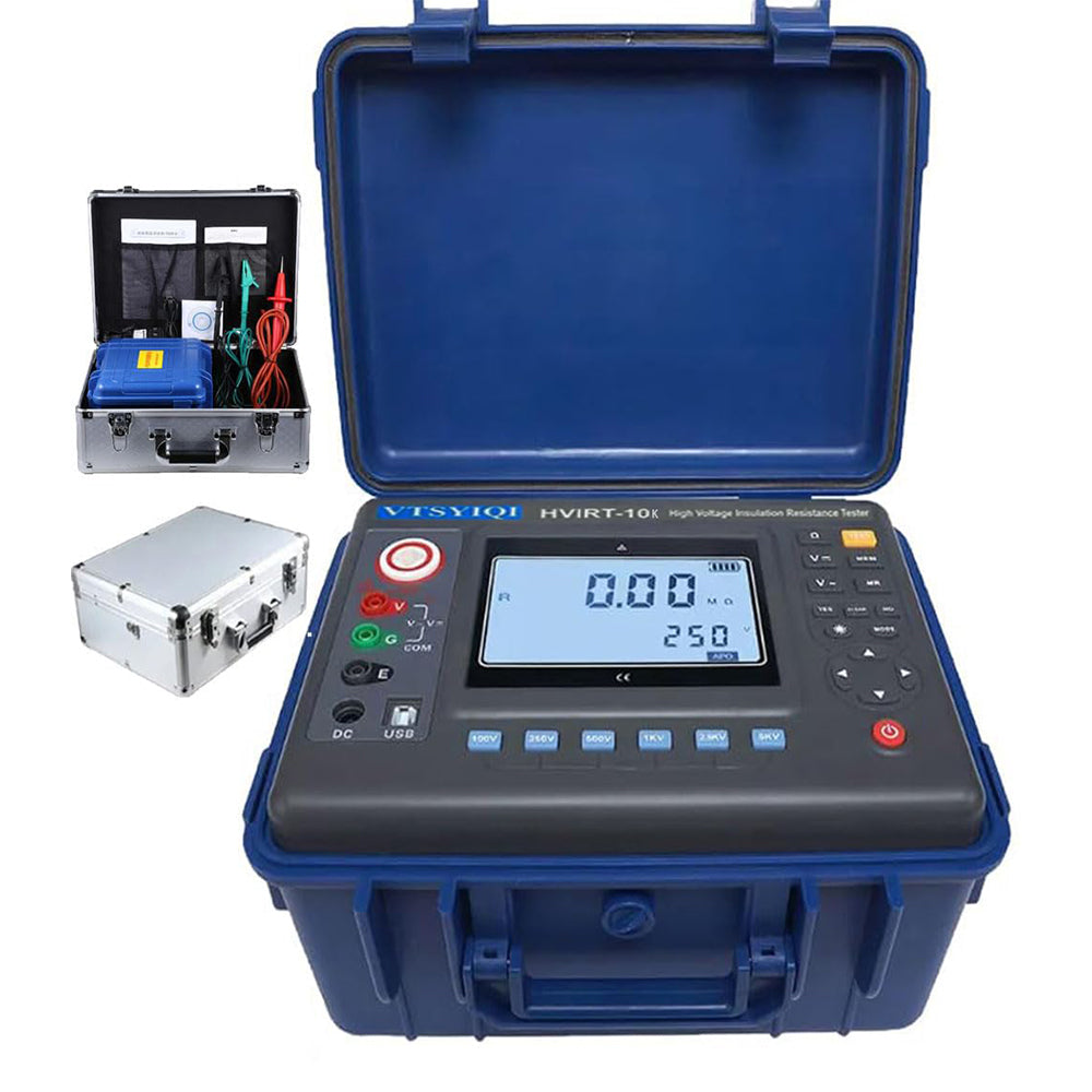 VTSYIQI Digital 10Kv Insulation Resistance Tester High Voltage Insulation Meter with 500 Groups Data Storage Resolution 0.01MΩ Rated Voltage 250V 500V 1000V 2500V 5000V 10KV