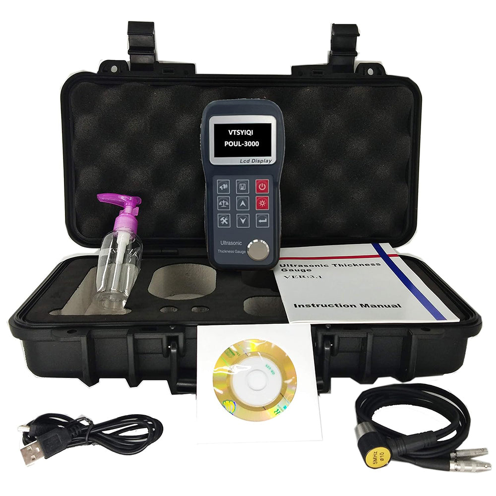 VTSYIQI Digital Ultrasonic Thickness Gauge for Metal Steel Aluminum Copper with Sound Velocity Range 1000~9999m/s Measuring Range 0.75mm to 300.0mm/0.03inch 11.8inch USB Interface