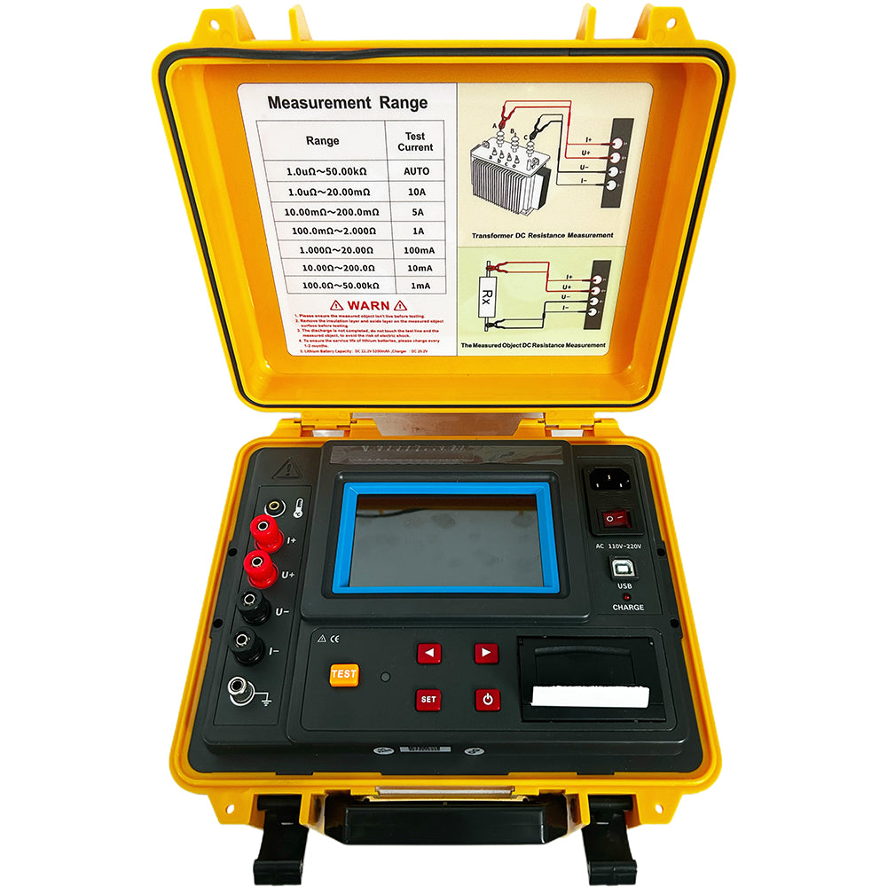 VTSYIQI Transformer DC Resistance Tester Meter with Built-in Printer Function Touch Screen  Resistance Range 1.0uΩ~50kΩ Resolution 0.1uΩ USB Interface Bluetooth Communication for Measure The DC Resistance of Various Transformer Windings