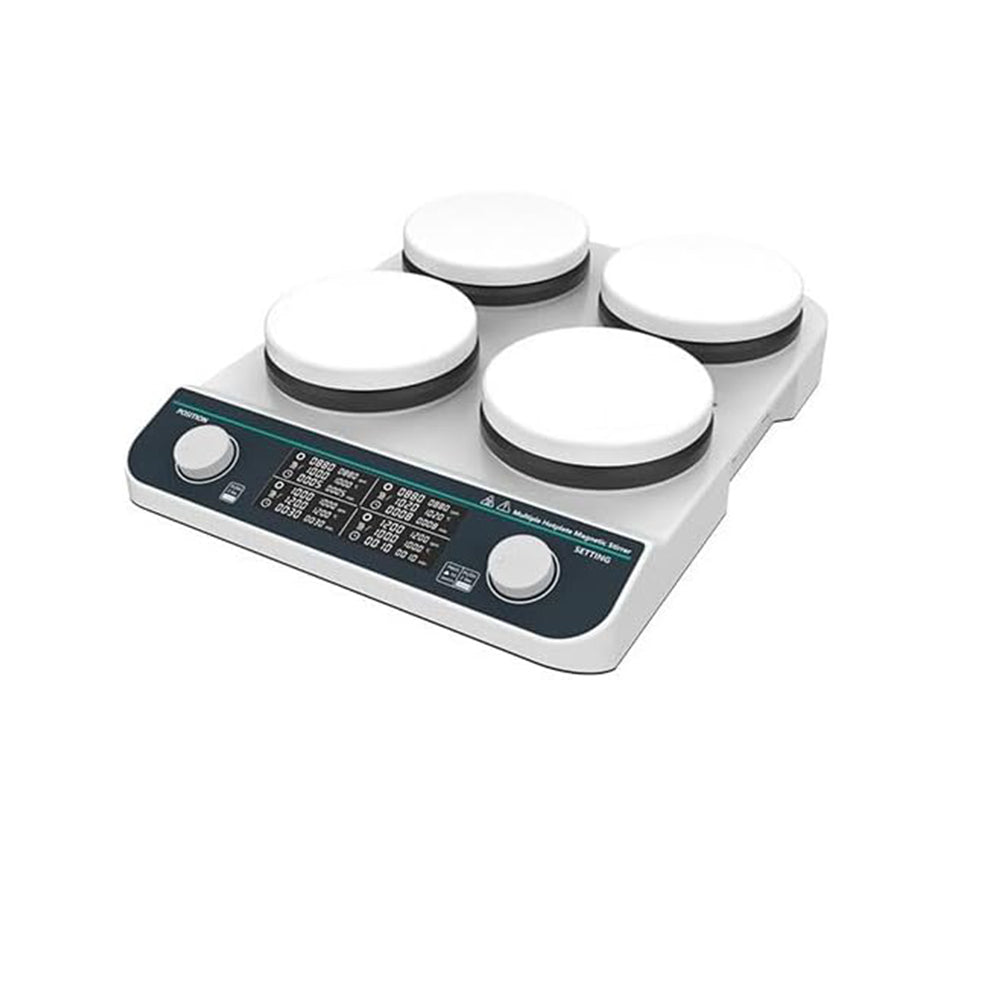 VTSYIQI Multi-position Hotplate Magnetic Stirrer 4 Positions Hot Plate Stirrer with 4 Stirring Points Max Stirring Volume 4*2L Speed Range 50-1500RPM Plate Size 4-Φ135mm Over Temperature Protection