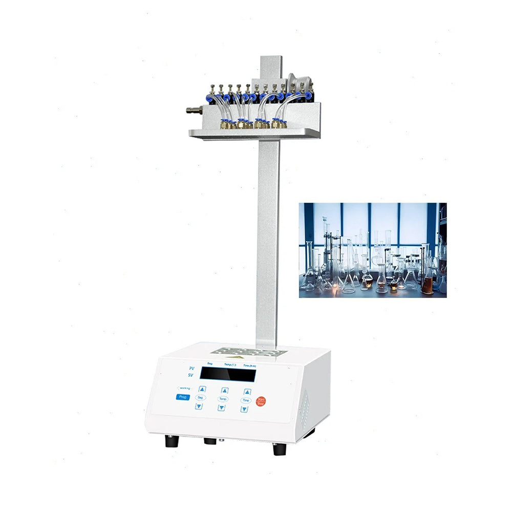VTSYIQI Dry Bath Nitrogen Evaporator 12-Hole Dry Nitrogen Evaporator with LCD Liquid Crystal Display Sample Handling Capacity 12 Holes*16.5mm Nitrogen Flow 0~10L/min Max. Nitrogen Pressure 0.04Mpa