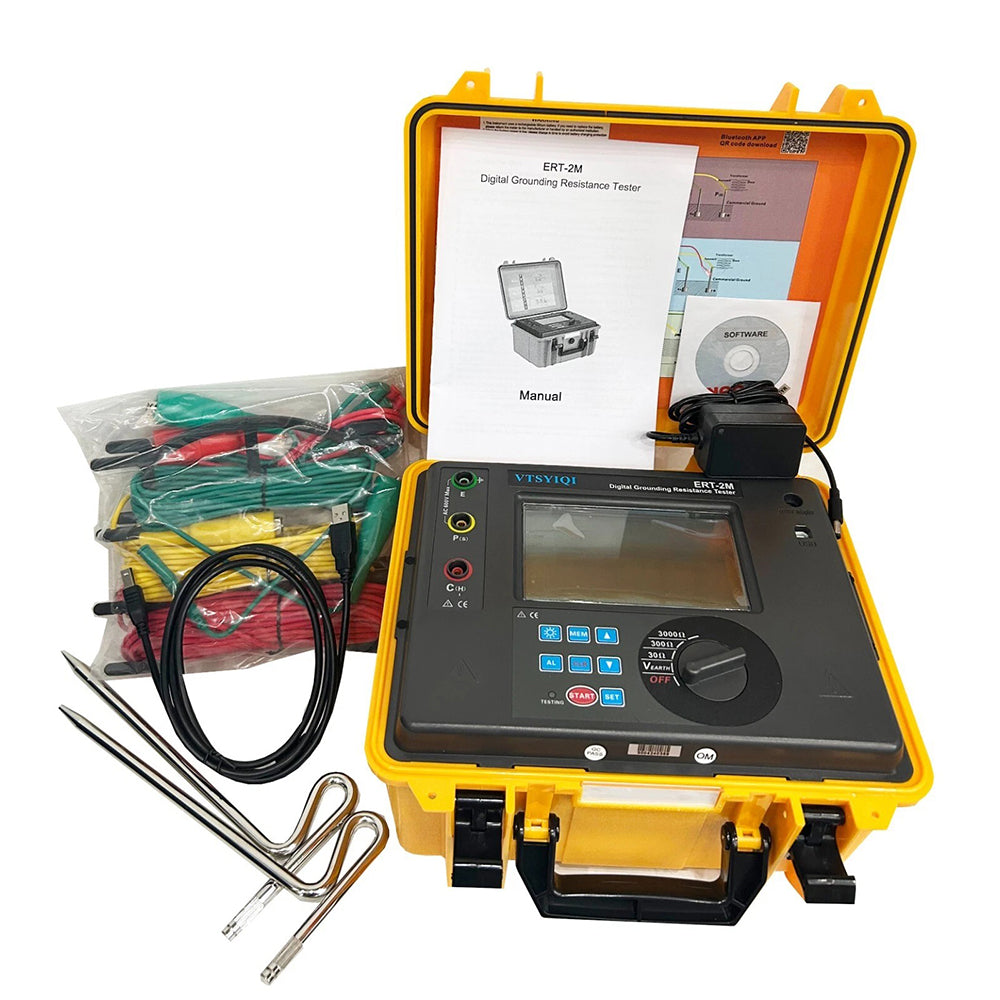 VTSYIQI Digital Ground Resistance Tester Two Three Wire Digital Earth Resistance Tester with USB Interface Earth Resistance Range 0.01Ω~2000Ω Earth Voltage Range 0 to 600V for Electrical Equipment