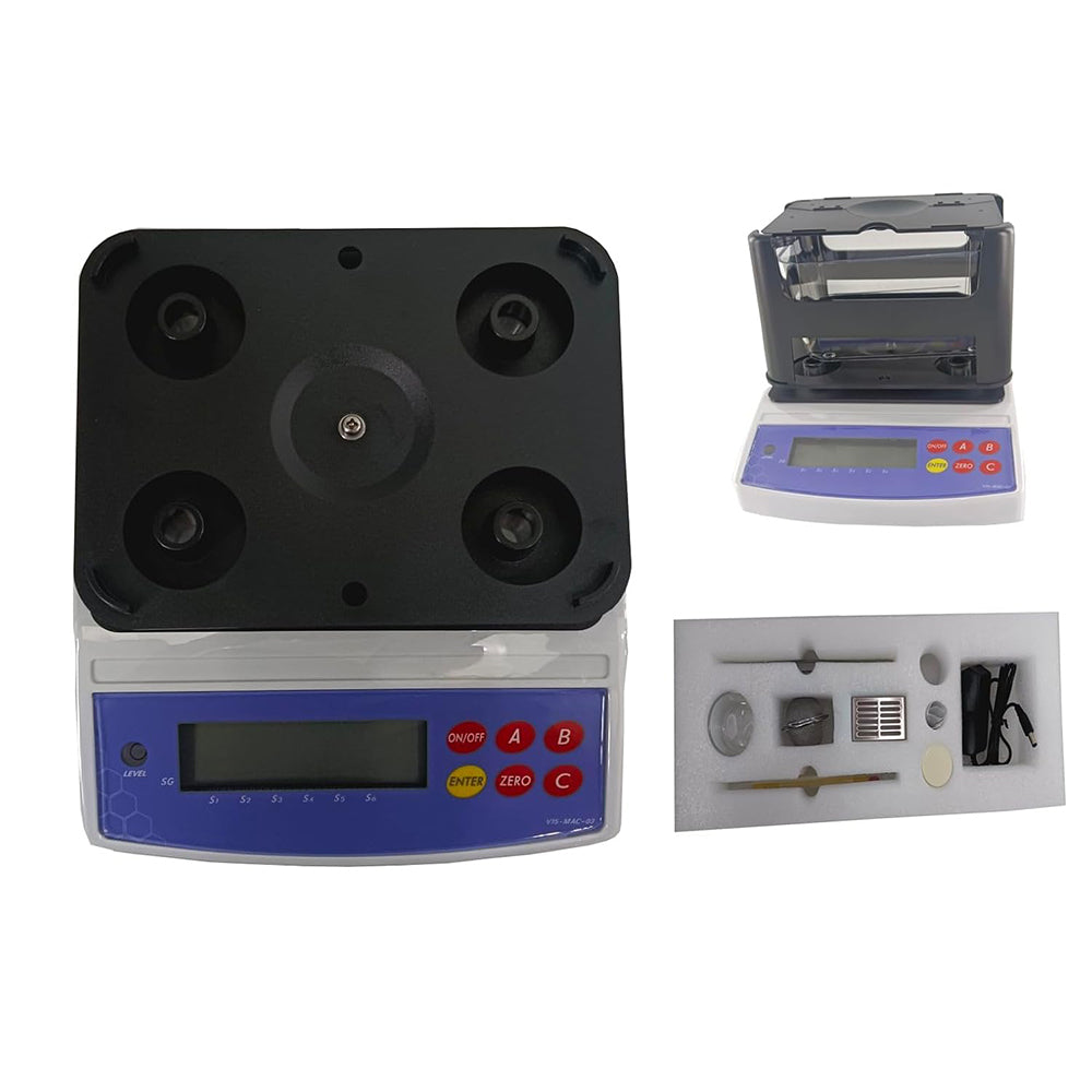 VTSYIQI Solid Densimeter High Precision Solid Density Meter with Weight Range 0.001~200g Single Button Calibration Automatically Testing Function of 10 Group Data Storage Density Resolution 0.0001 g/cm3