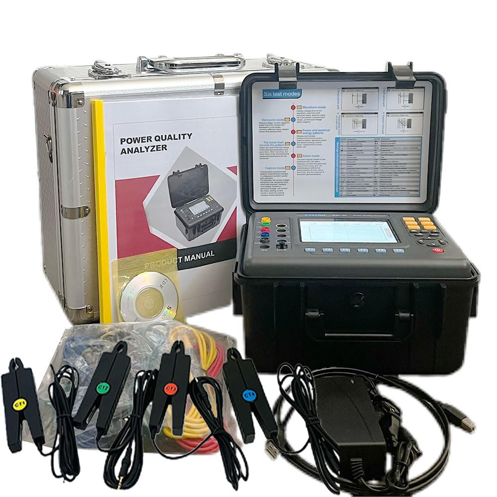 VTSYIQI Power Quality Analyzer 3 Phase Power Quality Analyzer Meter Power Quality Monitor with USB Interface 150 Groups Data Records Small Sharp Current Clamp 10mA-10.0A Real-time Monitor