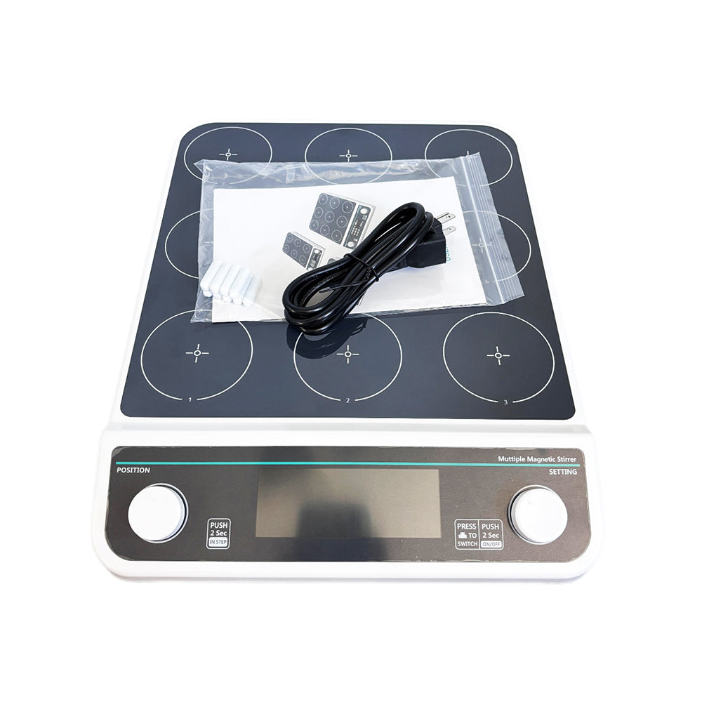 VTSYIQI Multi-point Magnetic Stirrer 9 Position Magnetic Mixer with 9 Stirring Points Plate Materia PET Anti-corrosion Plate Max Stirring Volume 9 * 500 ML Speed Range 50-1500RPM  Brushless Motor Timing and Locking Function