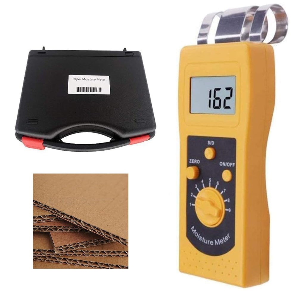 VTSYIQI Corrugated Cardboard Moisture Analyzer Corrugated Paper Moisture Meter with Measuring Range 0-2%/0-99% Resolution 0.1/0.01 Digital LCD Backlit for Corrugated and Porous Paper Products