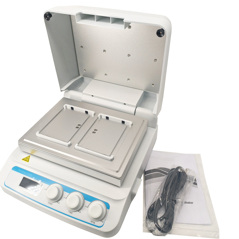 VTSYIQI Thermo Shaker for Microplates Microplate Thermo Shaker Incubator with 2 Microtiter Plates or Deep Well Plates Temperature Control Accuracy ≤±0.5°C Brushless DC Motor Speed Range 100 to 1600rpm