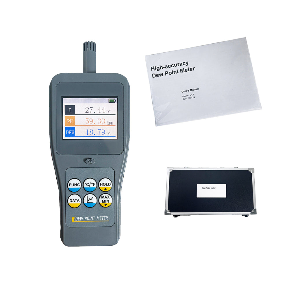 VTSYIQI Digital Dew Point Meter Dew Point Monitors with Resolution 0.01 Color LCD Display for Ambient Temperature, Relative Humidity, Dew Point Temperature, Wet Bulb Temperature, Absolute Humidity, PPMv Test