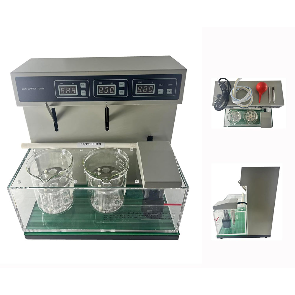 VTSYIQI Disintegration Time and Limit Tester Tablet Disintegration Test Apparatus with Double Cup Automatic TemperatureControl The Disintegration Time Limit of Tablets Capsules and Pills 12 Tubes 2 Basket Assembly