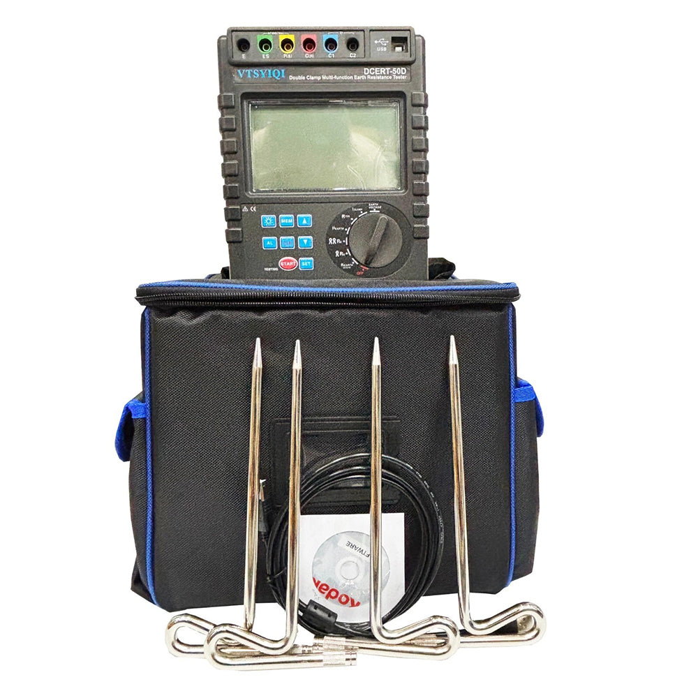 VTSYIQI Double Clamp Earth Grounding Resistance Tester with Soil Resistivity 0.00Ωm-9000kΩm for Field Measurement of Ground Resistance Soil Resistivity Ground Voltage Ground Wire Leakage Current AC Current and DC Resistance