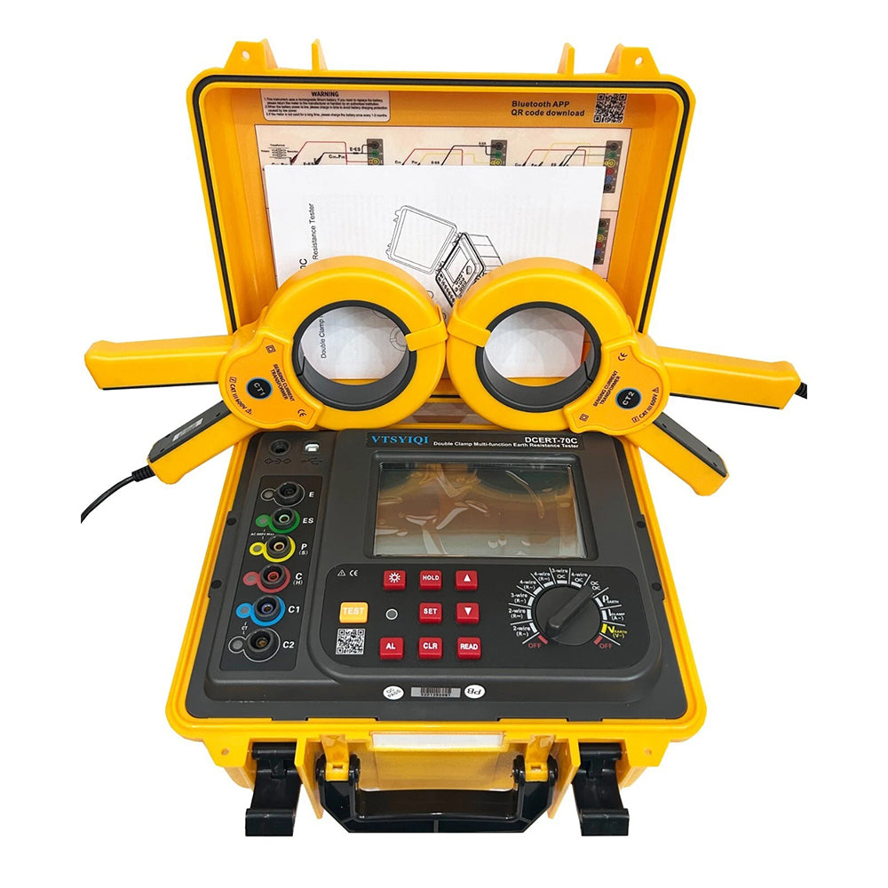 VTSYIQI Double Clamp on Ground Resistance Tester Meter Soil Resistivity Tester with Earth Resistance 0.000Ω-300KΩ Soil Resistivity Range 0.00Ωm-9000KΩm CT Size φ70mm 2000 Groups Data Storage