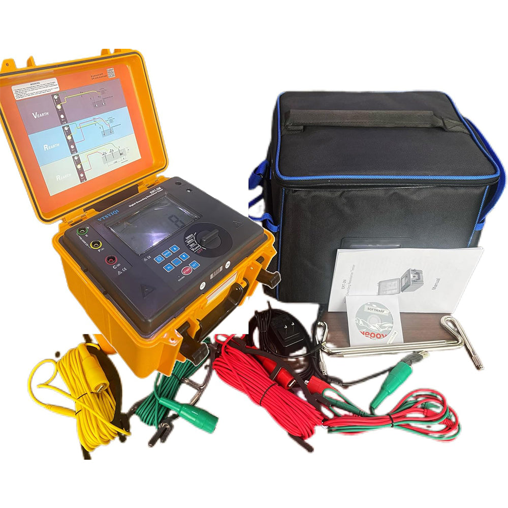 VTSYIQI Digital Ground Resistance Tester 2 3 Wire Earth Ground Resistance Meter with Earth Resistance Range 0.01Ω~2000Ω 400 Sets Data Storage EC61010-1 Standard Earth Voltage Range 0 to 600V USB Interface