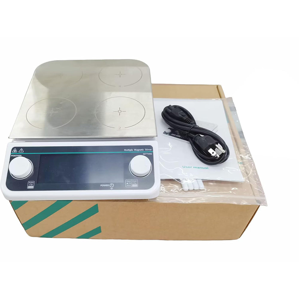 VTSYIQI 4 Position Hotplate Stirrer Digital Multi-position Hot Plate Stirrer with Max Stirring Volume 4 * 500ML Speed Range 50-1200 RPM Plate Temperature Room Temp - 120℃ Synchronous or Asynchronous Control