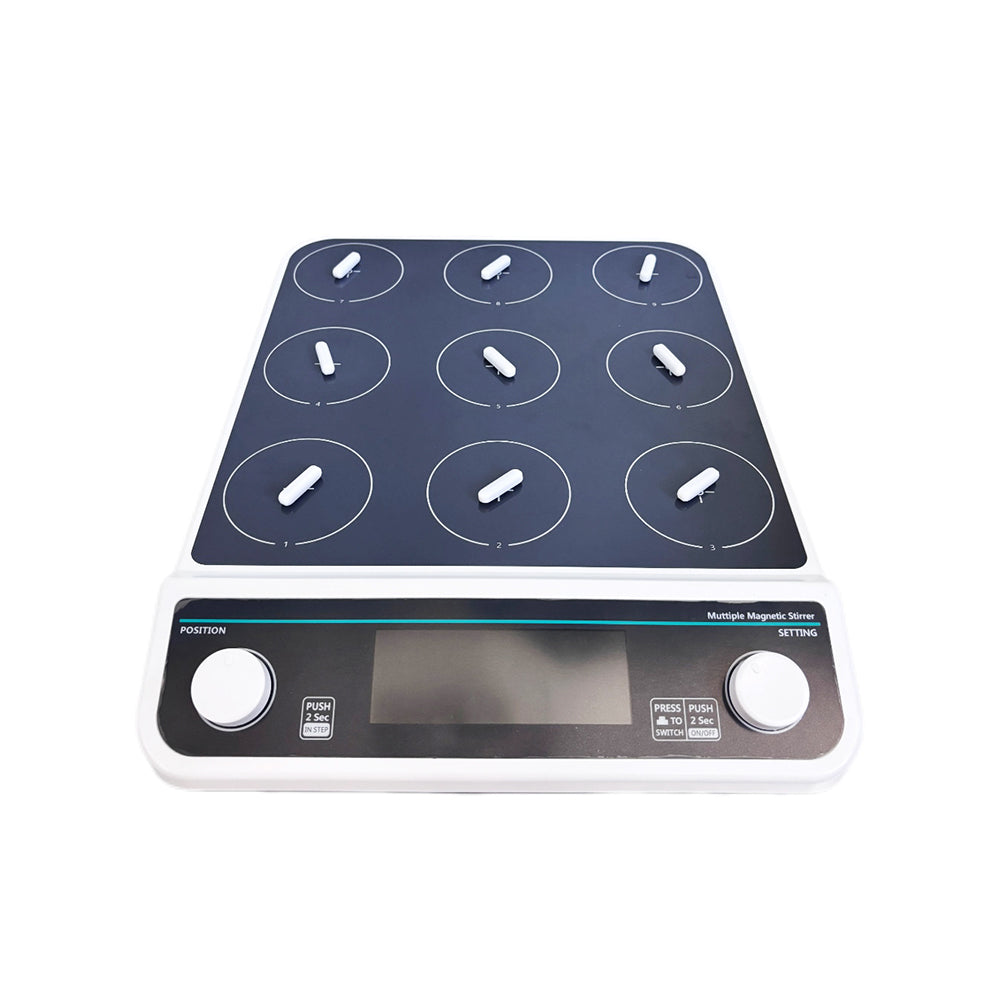 VTSYIQI Multipoint Magnetic Stirrer 9 Position Magnetic Stirrer with LCD Liquid Crystal Display 9 Number of Stirring Points Max Stirring Volume 9 * 500 ML Speed Range 50-1500RPM Bar Size 30MM Timing 1min - 19h59min