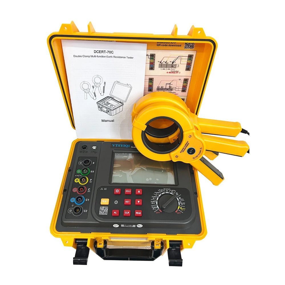 VTSYIQI Double Clamp Earth Resistance Tester Multifunction Soil Resistivity Tester with Grounding Resistance Range 0.00Ω-30.00kΩ AC Leakage Current 0.00mA-600A 2000 Groups Storage USB RS232 Interface