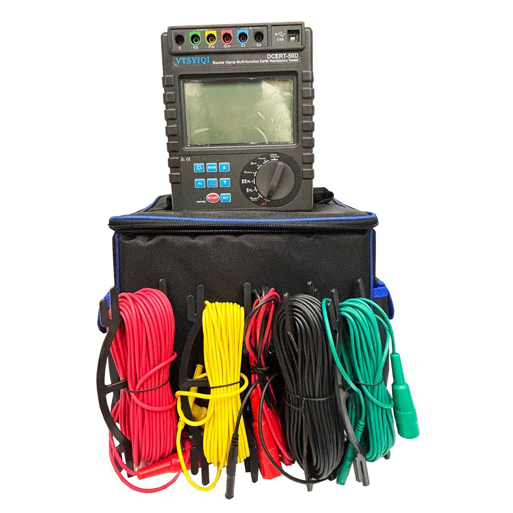 VTSYIQI Double Clamp Earth Ground Resistance Tester Meter with Soil Resistivity 0.00Ωm-9000kΩm  Grounding Resistance Range 0.00Ω-30.00kΩ 2000 Groups Data Storage USB RS232 Interface