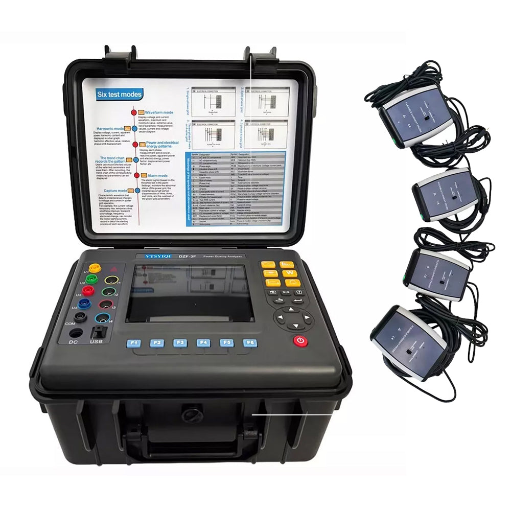 VTSYIQI Three-Phase Power Quality Analyzer Digital Power Quality Meter Energy Quality Analyzer with Flexible Coil Current Sensor Ф300mm Range 10A-6000A Transformer K Factor Calculation USB Interface