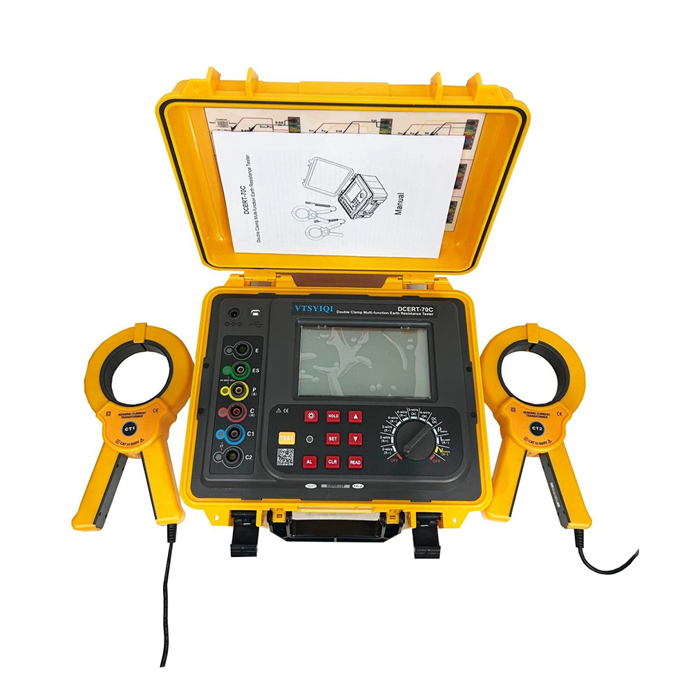 VTSYIQI Double Clamp Ground Resistance Tester Meter with Earth Resistance Range 0.00Ω-30.00kΩ AC Leakage Current 0.00mA-600A Soil Resistivity 0.00Ωm-9000kΩm Data Upload Function