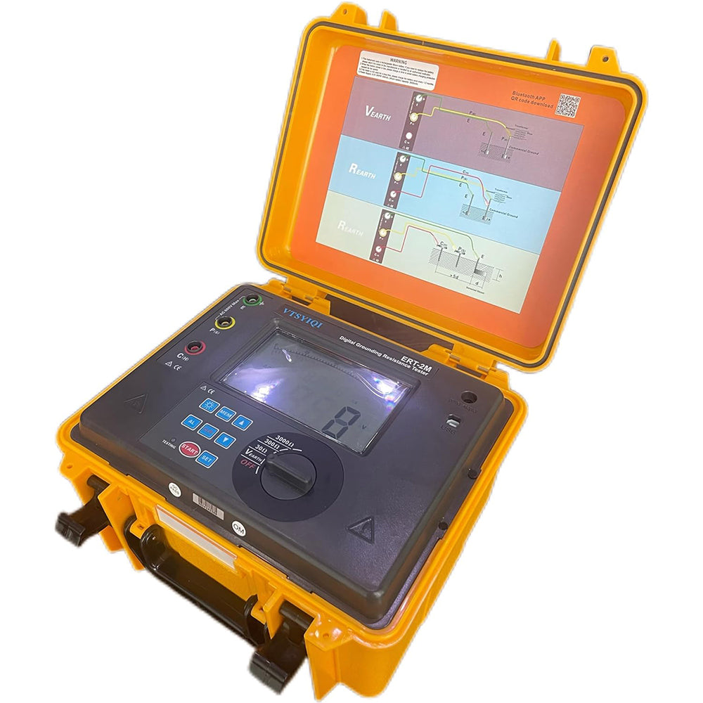 VTSYIQI Digital Earth Ground Resistance Tester Meter with Earth Resistance Range 0.01Ω~2000Ω Earth Voltage Range 0 to 600V 400 Sets Data Storage for Field Measurement of Grounding Resistance