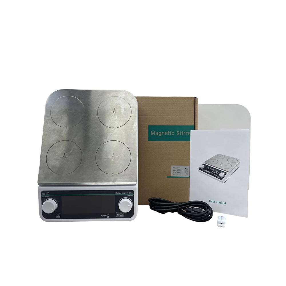VTSYIQI Digital Multi Position Magnetic Stirrer With Heating 4 Position Hotplate Stirrer with Number Of Stirring Points 4 Max Stirring Volume 4 * 500ML RPM 50-1200 RPM Plate Material 304 Stainless Steel