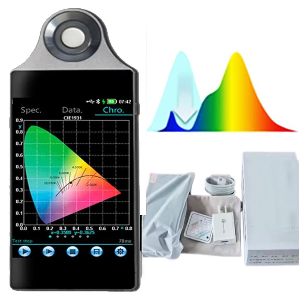VTSYIQI Spectrometer Intelligent Wireless Spectral Power Analyzer Plant Spectral Illuminance Meter with Wavelength Range 380nm～780nm Wavelength Accuracy ±0.5nm Test Parameters PPFD,YPFD,PAR,PUR,LX,CRI,CCT,SDCM,Etc