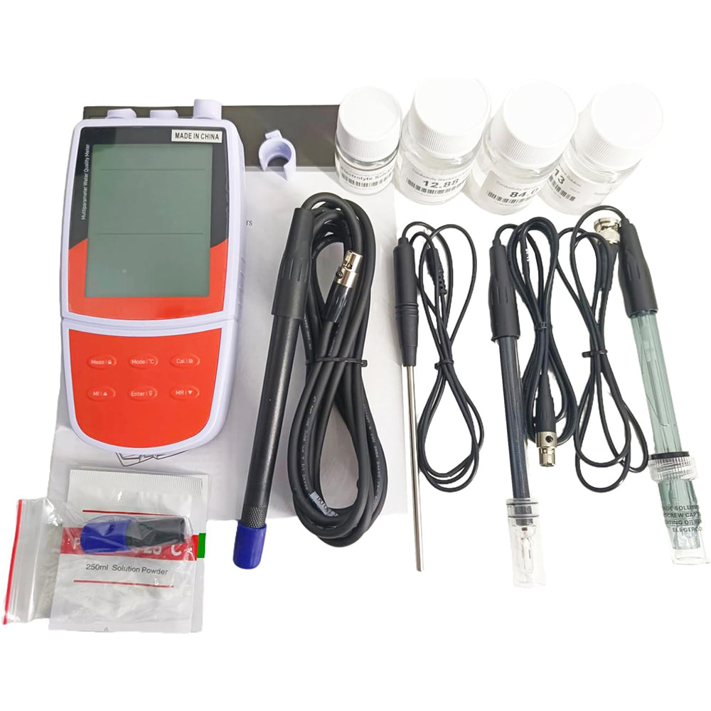 VTSYIQI Portable Multi Parameter Water Quality Meter Tester with Calibration Solutions for Measuring pH ORP Ion Concentration Conductivity TDS Salinity Resistivity Dissolved Oxygen Range -2.000 to 20.000 pH Accuracy ±0.002 pH