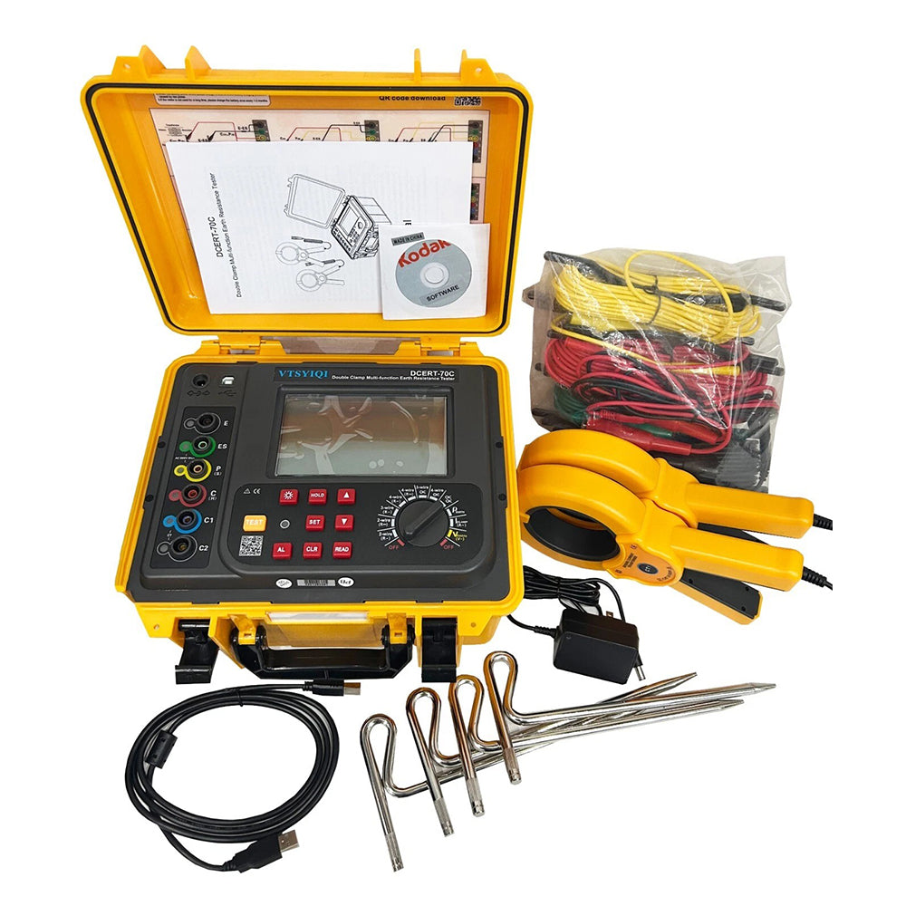 VTSYIQI Digital Double Clamp Earth Resistance Tester Meter with Earth/DC Resistance Range 0.00Ω~300kΩ Soil Resistivity Range 0.00Ωm~9000kΩm Earth Current 0.00mA~600.0A Earth Voltage AC 0.0V~100.0V