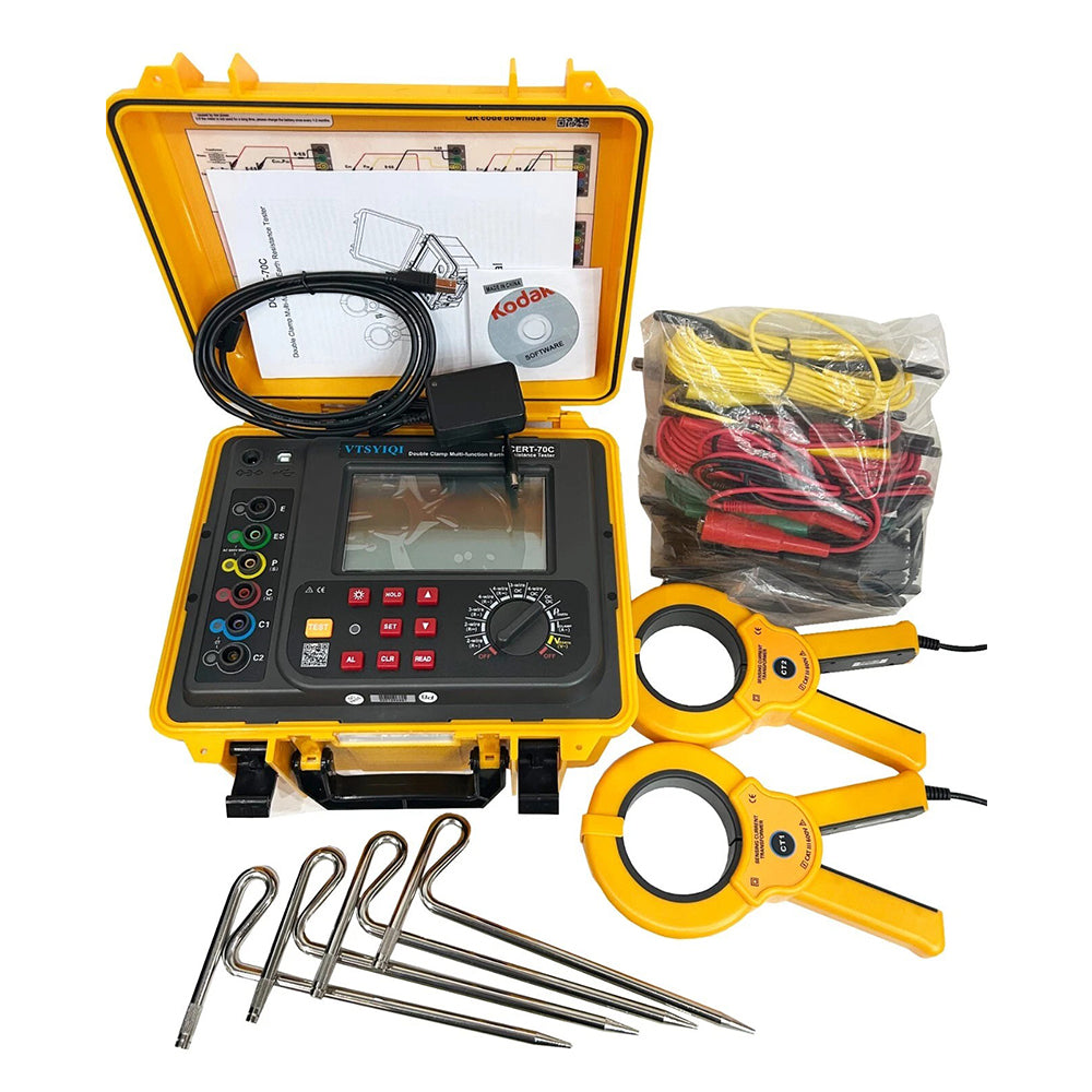 VTSYIQI Multi-Function Grounding Resistance Tester Double Clamp Soil Resistivity Meter with Resistance 0.00Ω-30.00kΩ AC Leakage Current 0.00mA-600A Soil Resistivity 0.00Ωm-9000kΩm 2000 Groups Storage
