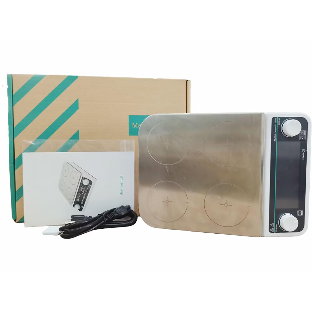VTSYIQI Multi-Position Magnetic Hotplate Stirrers Heating Magnetic Stirrer with 4 Stirring Points Max Stirring Volume 4 * 500ML Plate Size 110MM RPM 50-1200 RPM Plate Material 304 Stainless Steel Brushless Motor
