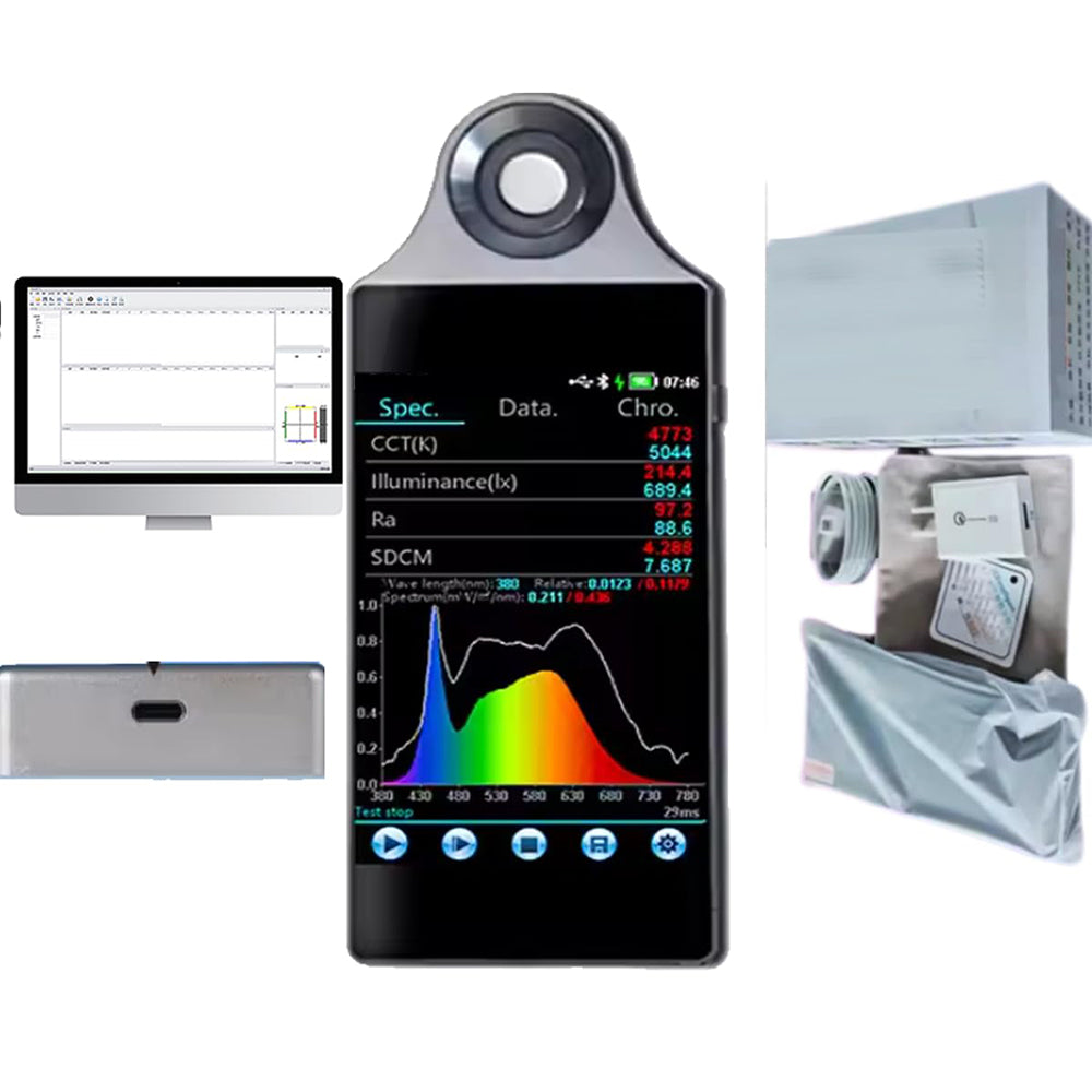 VTSYIQI Handheld Plant Spectrometer Spectral Color Illuminometer Spectral Illuminometer with Wavelength Range 380nm～780nm Built-in Lithium Battery Test Parameters PPFD YPFD PAR PUR Color Temperature Range 1,000K～100,000K
