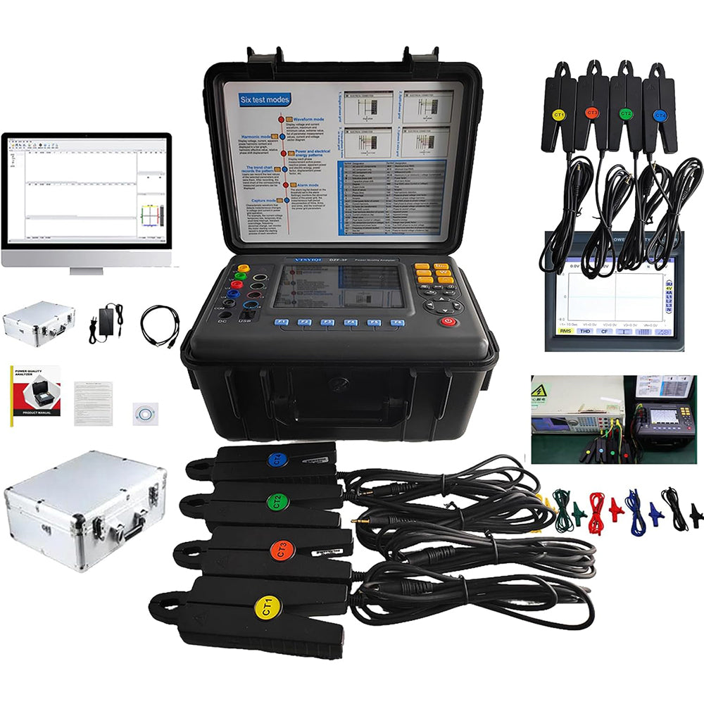 VTSYIQI Energy Quality Analyzer 3 Phase Power Quality Analyzer Three Phase Power Quality Meter Monitor with Small Sharp Current Clamp 8mm×15mm Real-time Monitor USB 150 Groups Data Storage