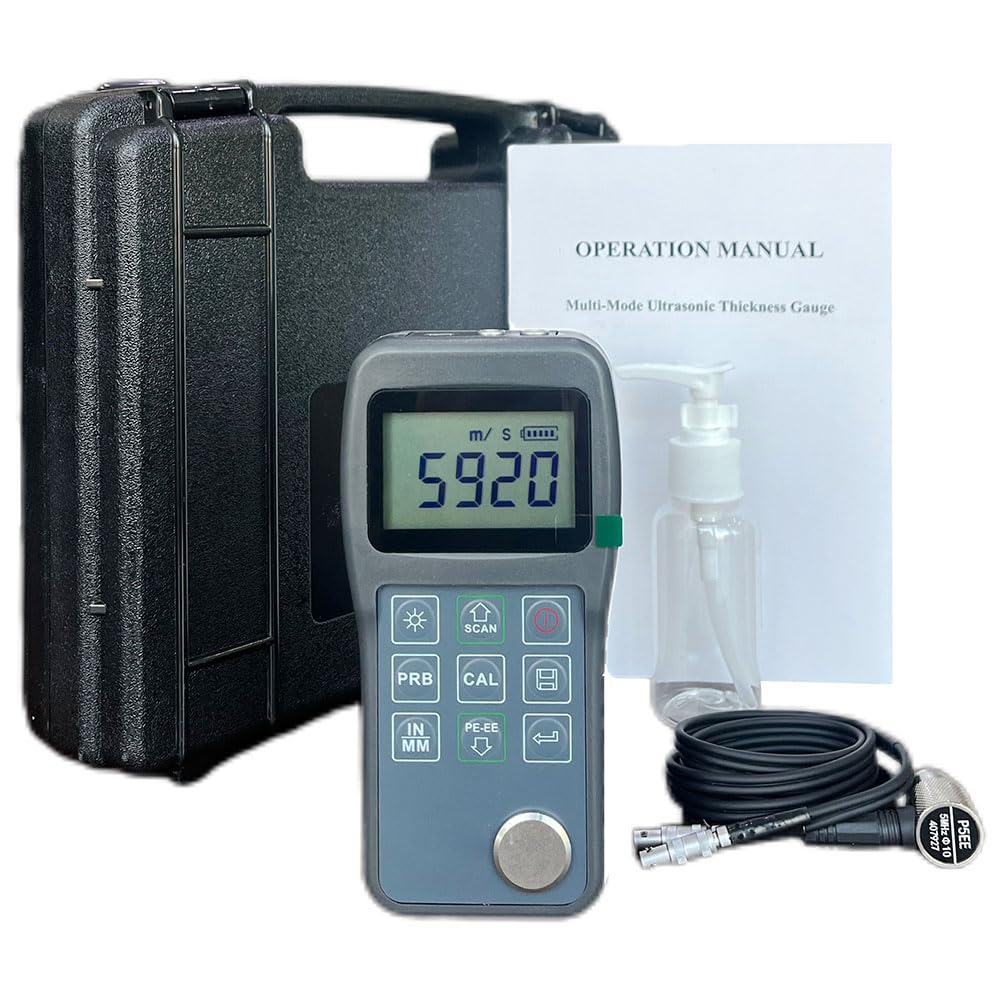 VTSYIQI Digital Ultrasonic Thickness Gauge Through Painting Ultrasonic Thickness Gauge with Accuracy ±（0.5% Thickness+0.01）mm Range 0.65-600mm (P-E) 3-30mm (E-E) Two Point Calibration for Metal Steel
