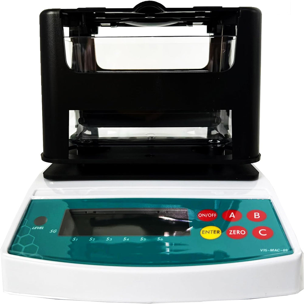 VTSYIQI Digital Solid Density Meter Electronic Solids Densimeter with RS232 Interface Weight Range 0.01~1200g Standard Deviation 0.01g Density Resolution 0.001 g/cm3 for Rubber Plastic Tire Shoe Materials and Etc