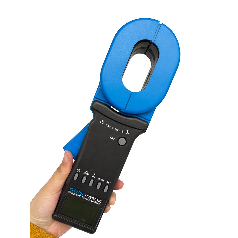 VTSYIQI Clamp Ground Resistance Tester Earth Resistance Meter with Resistance Measurement Range 0.010Ω~1500Ω Data Storage 999 Groups Clamp Jaw Size 65mm×32mm Rechargeable Lithium Battery