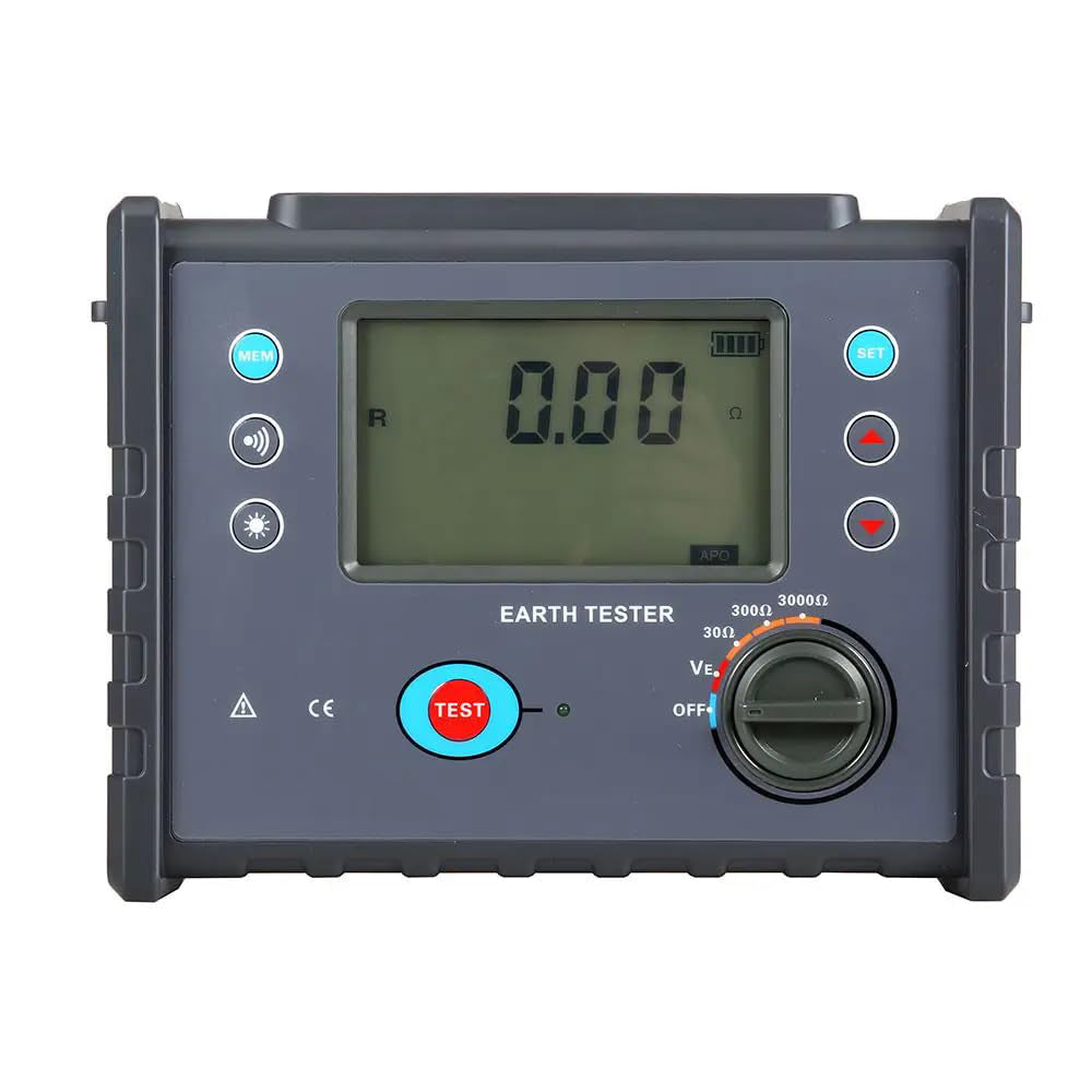 VTSYIQI Digital Ground Resistance Tester Earth Resistance Meter Earth Voltage Tester with Ground Resistance Resolution 0.01Ω Earth Voltage 0V-600V Earth Resistance 0.01Ω-3000Ω IEC61010-4-3 Standard