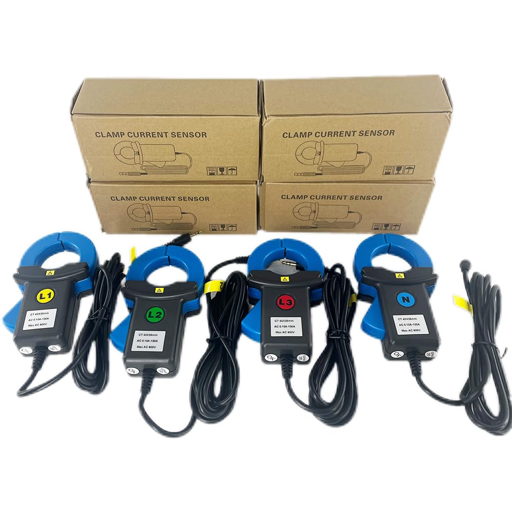 VTSYIQI Energy Quality Analyzer Round Jaw Meter Monitor Clamp On Current Sensor 4pcs 040B with Range AC 0.1A to 100A Clamp Size φ40mm for Power Energy Measurement