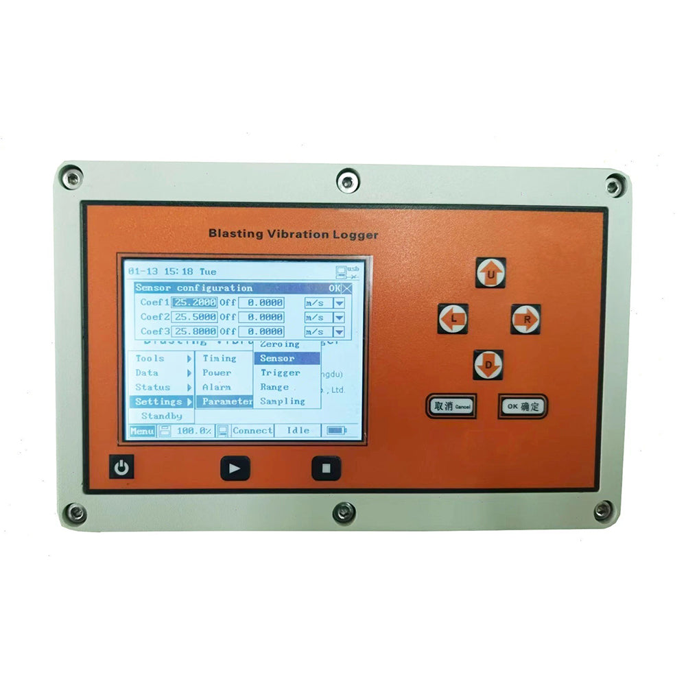 VTSYIQI Blasting Vibration Meter Blasting Vibration Monitor with Frequency Range 5-500Hz Sample Rate 20sps-100Ksps Adjustable Auto Range Up to 35cm/s