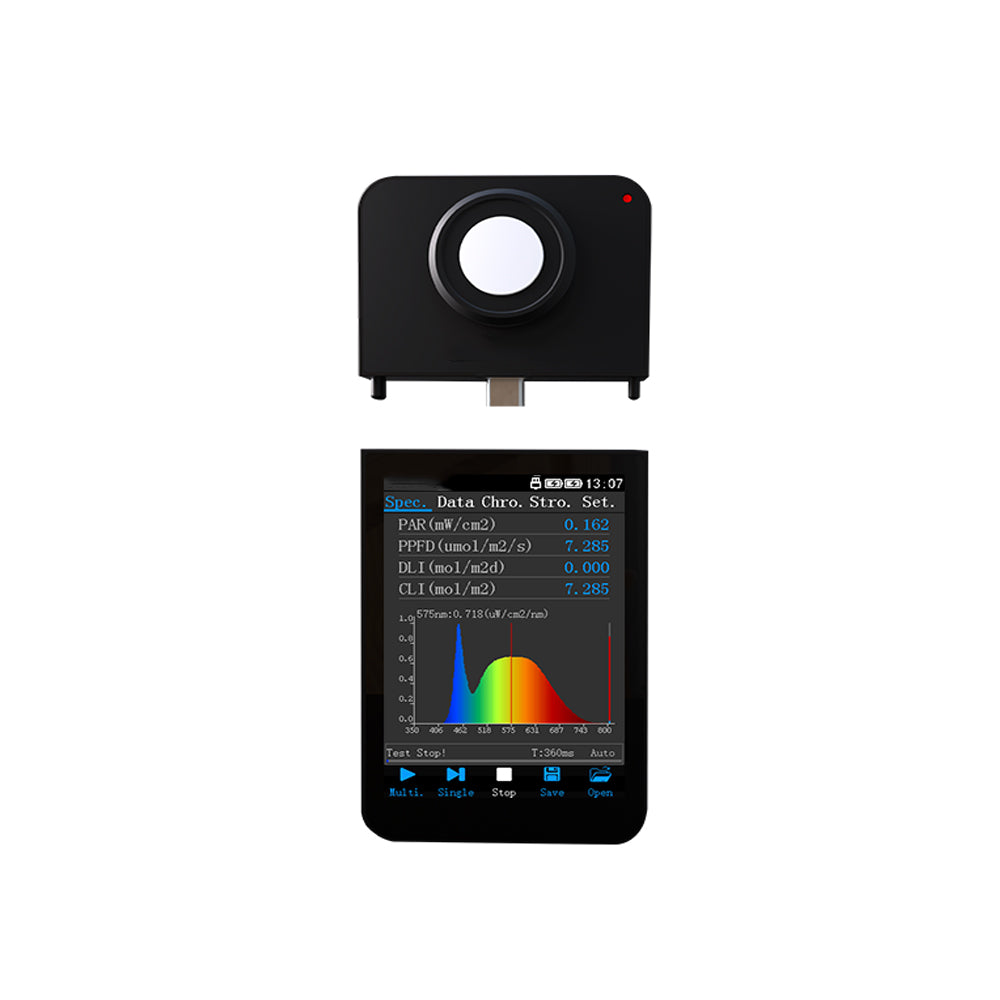 VTSYIQI Spectrometer Spectral Irradiance Colorimeter with  3.5 inch Touch Screen Wavelength Range 350nm ~800nm Integrated Spectrum, PAR,PPFD,FLICKER ,CCT, CRI, Lux, .Etc Parameters in One