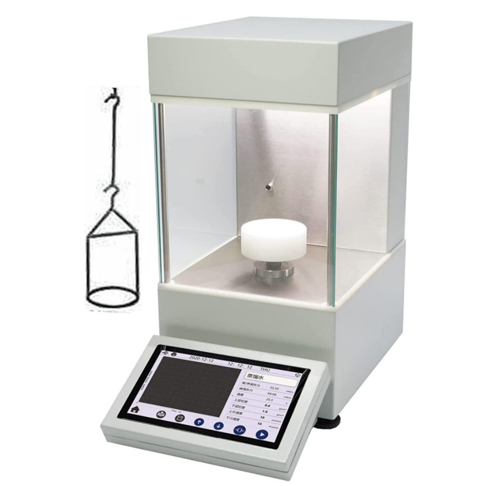 VTSYIQI Interfacial Tension Meter Liquid Surface Tension Tester with Platinum Ring Range 0~2000mN/m Accuracy 0.1mN/m Du Nouy Ring Method U Disk 7 Inch Touch Screen for Food Oil Paint Test