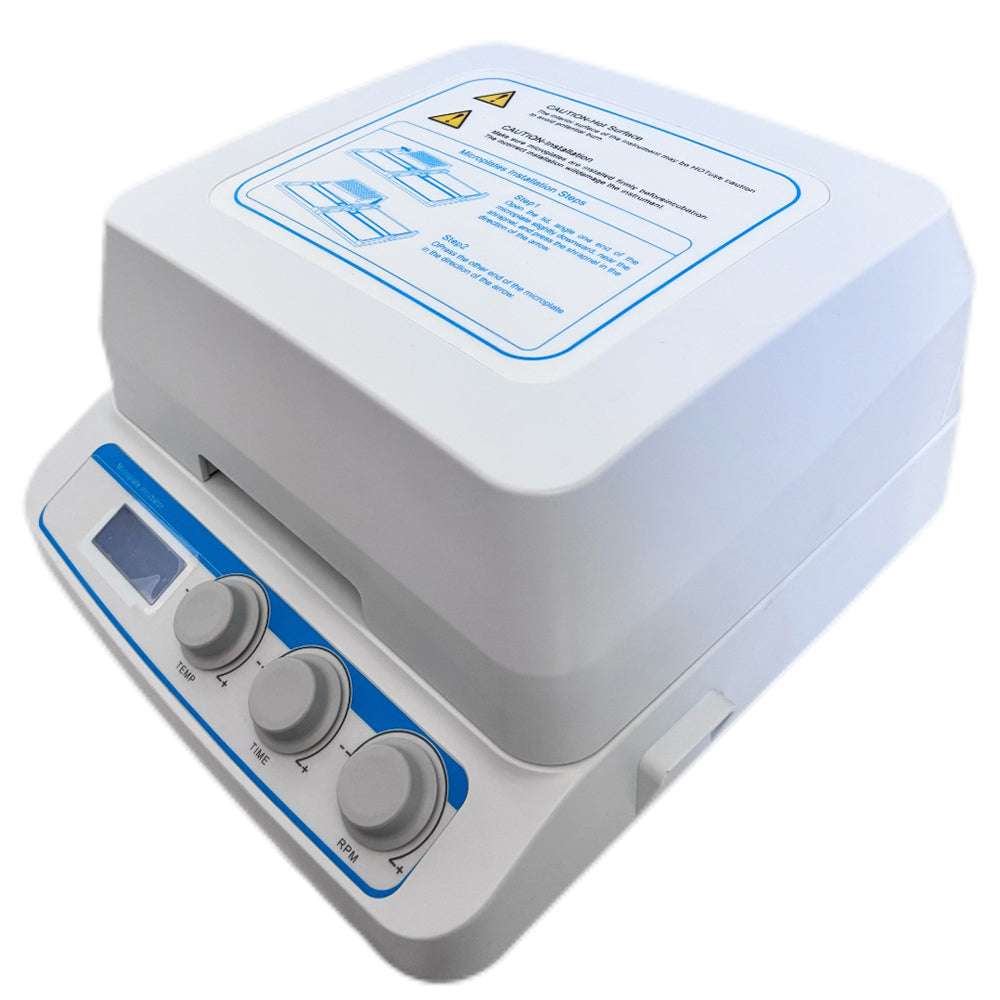 VTSYIQI Thermo Shaker Incubator Microplate Thermoshaker with Temperature Control Range RT+5~70°C Speed Range 100-1600rpm Brushless DC Motor Time Set 1min~99h59min for 2 Microtiter Plates or Deep Well Plates