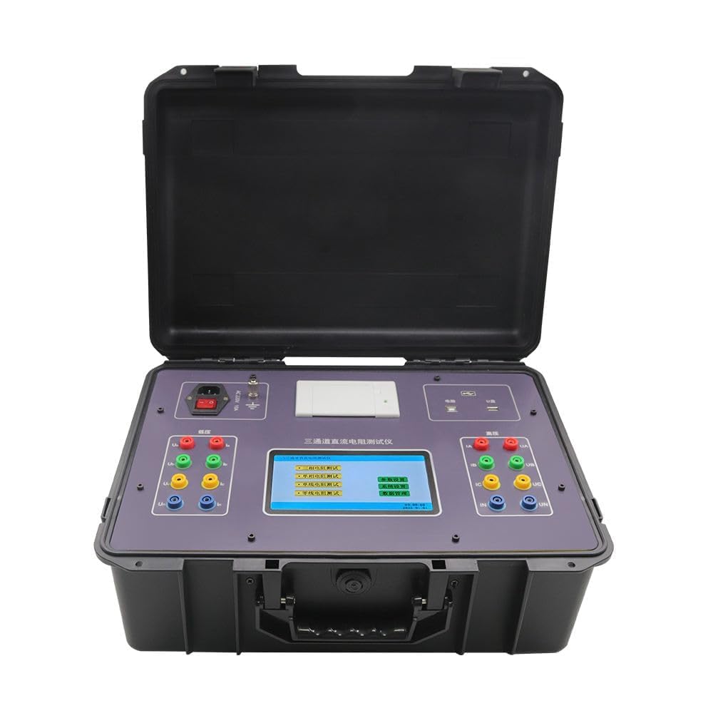 VTSYIQI Transformer DC Resistance Tester Meter Three Channel DC Resistance Tester with Built-in Thermal Printer Resistance  Range 0.0001mΩ~5000Ω Output Current Display 0.01mA~20.000A Four-Wire Test Measurement Method 500 Groups Data Storage