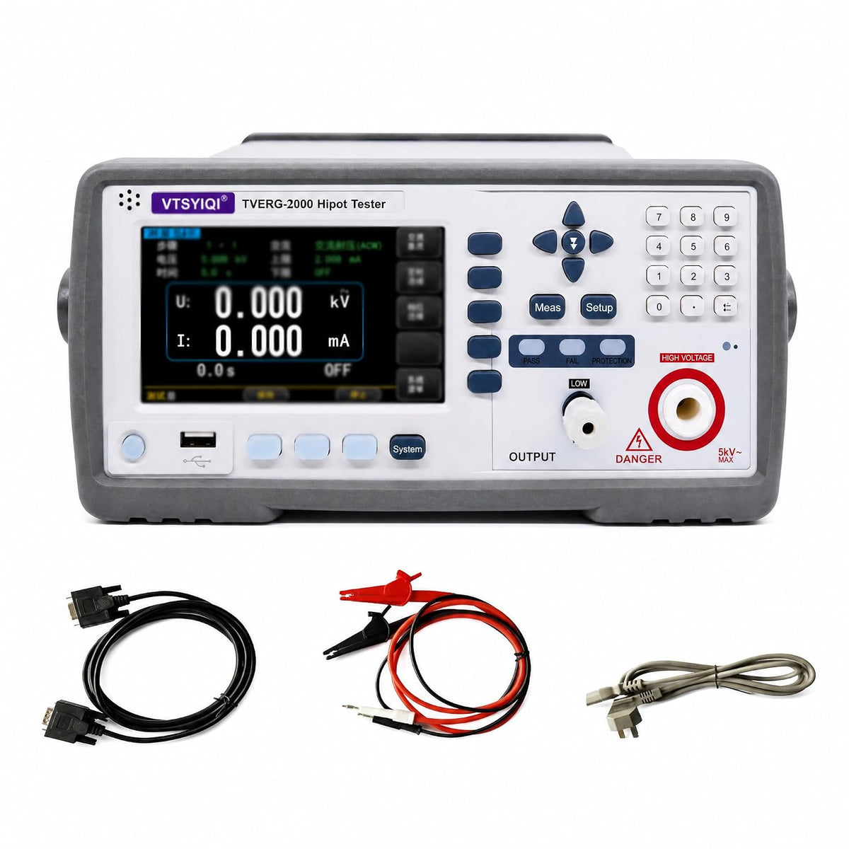 VTSYIQI AC DC Hipot Testers AC/DC Hipot Testing with AC 5.000kV/20mA DC 6kV/5mA Touch Screen Measurement Current AC 0.001mA-20.00mA DC 0.1μA-10.000mA List Edit Discharge Function Arc Detection 9 Levels (AC/DC)