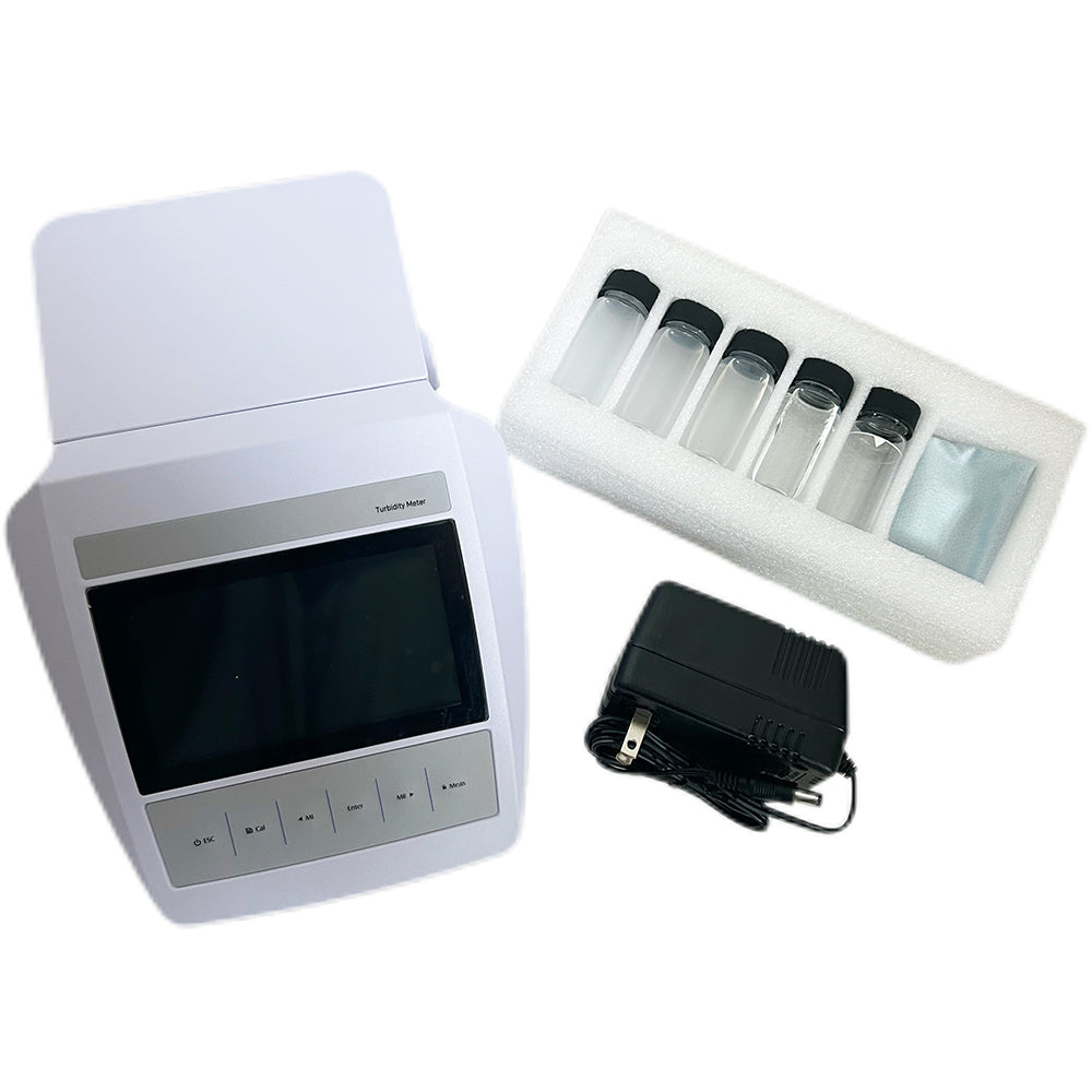 VTSYIQI Benchtop Turbidimeter Kit Digital Nephelometer Turbidity Meters with TSS Measurement Mode Range 0~2000 NTU/FNU 0~500 EBC 0~9999 ASBC 4 PCS Turbidity Standard Solutions 7 Point Calibration Suspended Particle Test