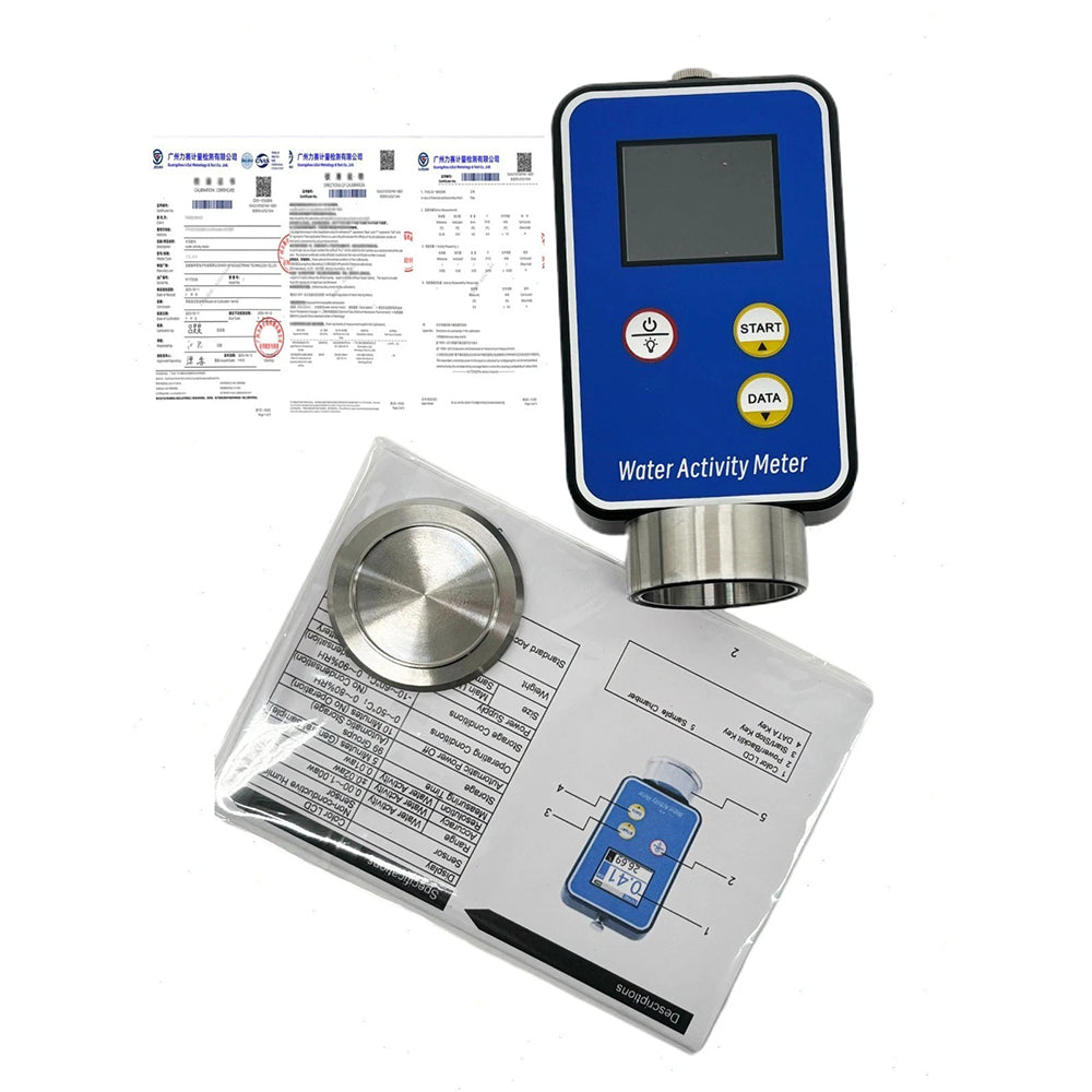 VTSYIQI Portable Water Activity Meter Tester Analyzer with Calibration Certificate Range 0.00~1.00aw Accuracy ±0.02aw Resolution 0.01 Memorized 99 Groups Large LCD Display Automatic Power Off Function