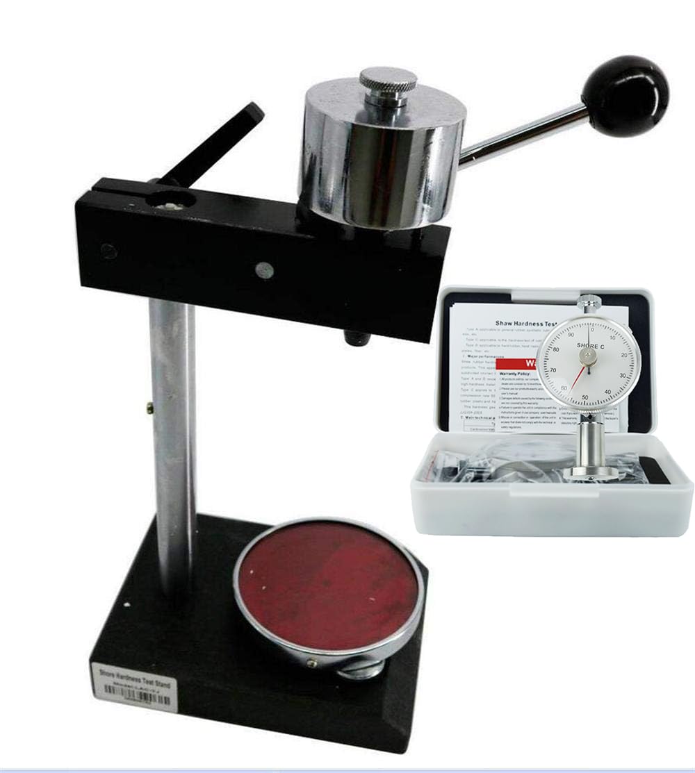 VTSYIQI Hardness Test Stand with Shore C Durometer Hardness Tester Meter with Dial Value 0 to 100HC Resolution 1 HC Pressure Head Size SR 2.5 mm Recommended Range of Measurements  10 to 90 HC