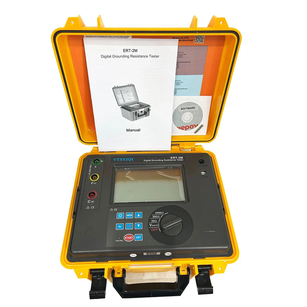 VTSYIQI Earth Ground Resistance Tester Digital Earth Resistance Tester with  Earth Voltage Range 0 to 600V Earth Resistance Range 0.01Ω~2000Ω 400 Sets Data Storage Rechargeable Lithium Battery